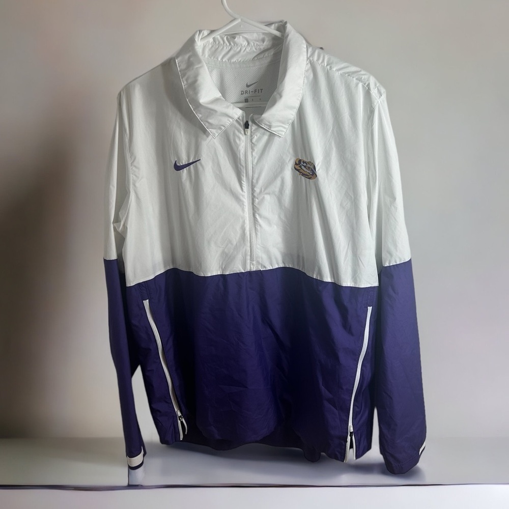 LSU Nike Track Jacket Large Full Zip Dri Fit Purple White Men’s Louisiana State